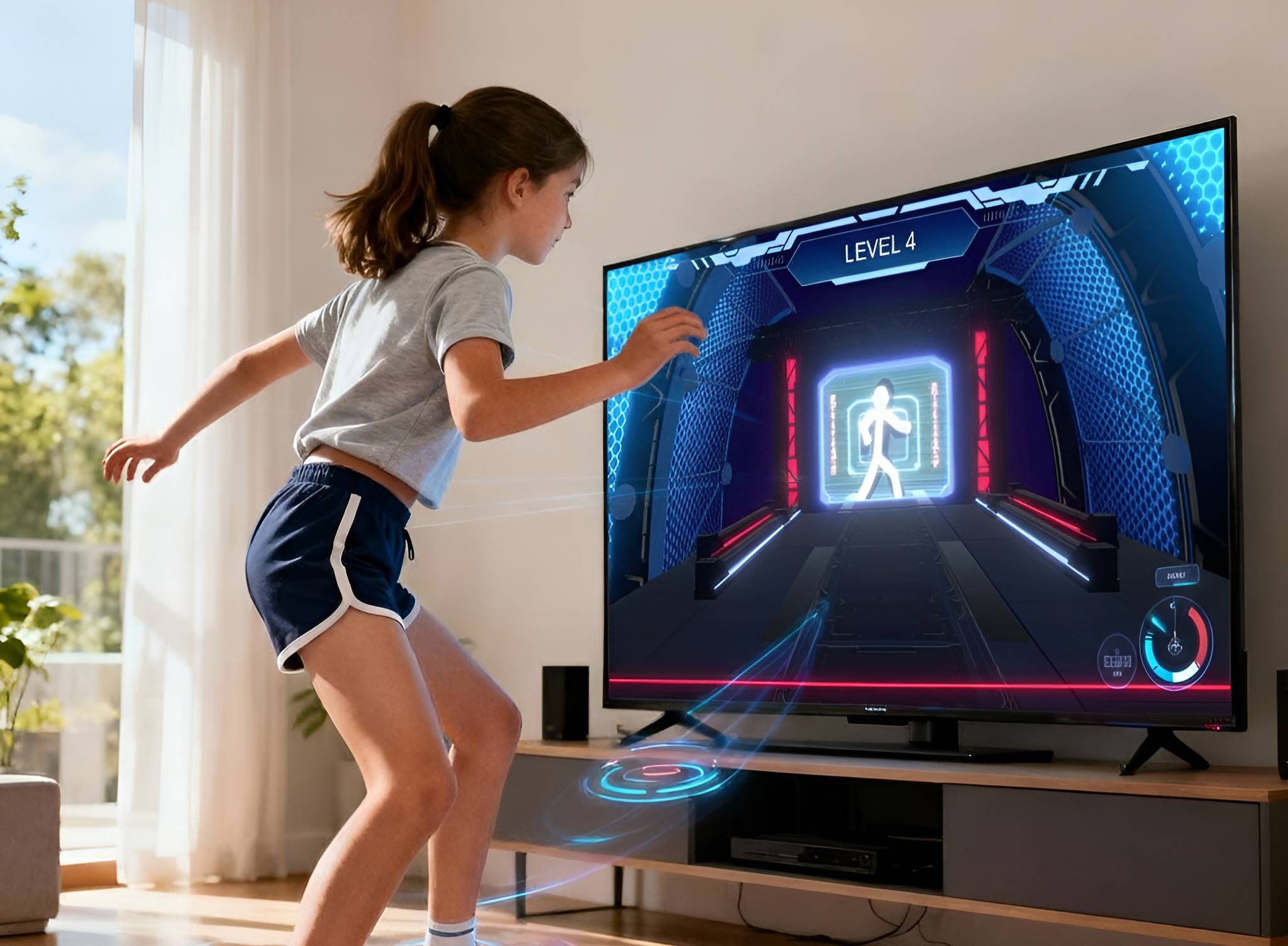 Girl Playing AR Game with Level 1 Display